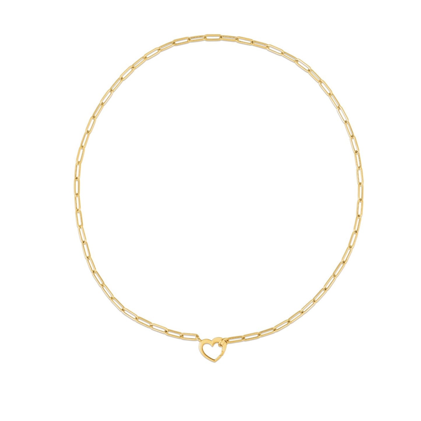 14k Yellow Gold Heart Element Paperclip Necklace-1