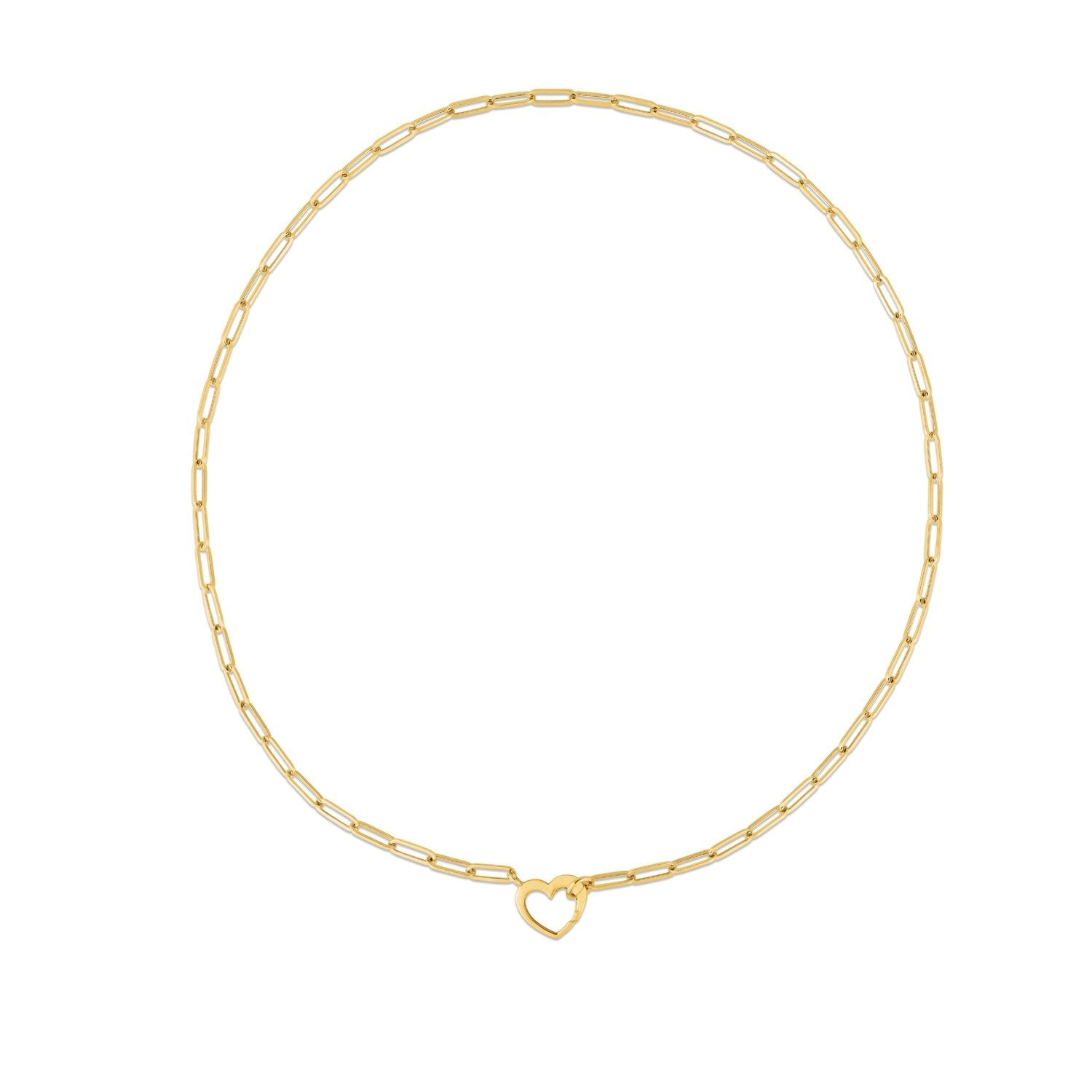14k Yellow Gold Heart Element Paperclip Necklace-1