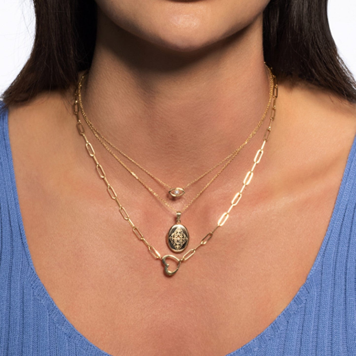 14k Yellow Gold Heart Element Paperclip Necklace-2