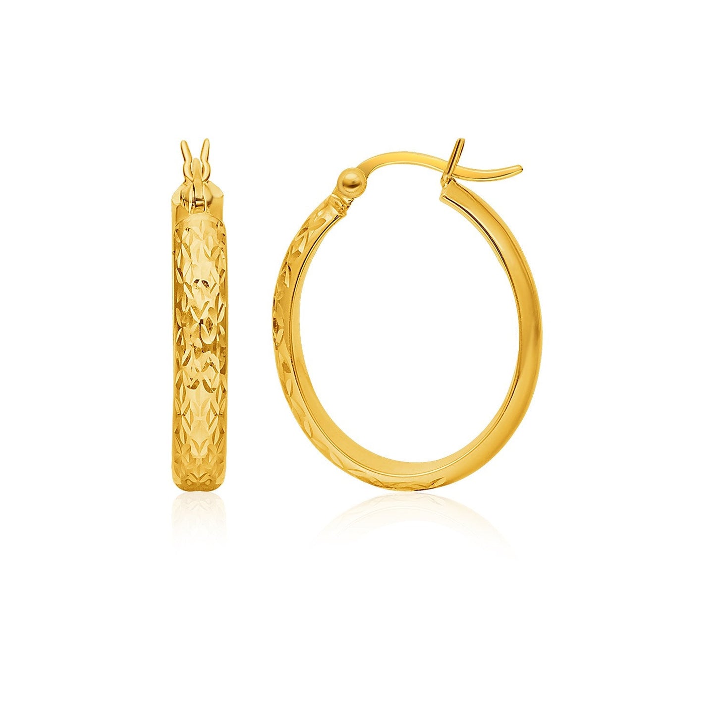 14k Yellow Gold Hammered Oval Hoop Earrings-0