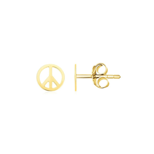 14k Yellow Gold Post Earrings with Peace Signs-0