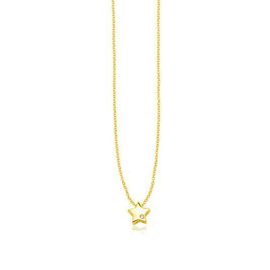 14k Yellow Gold Polished Star Necklace with Diamond-0