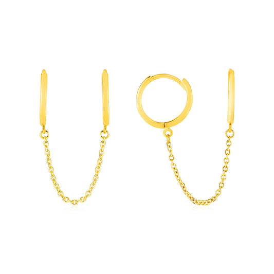 14k Yellow Gold Two Hole Huggie Style Hoop Earrings-0