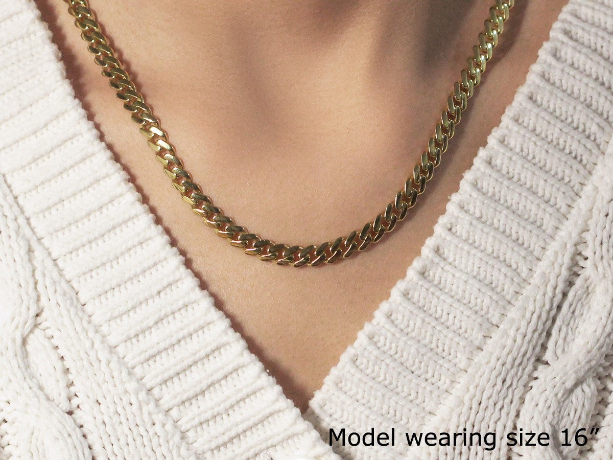 14k Yellow Gold Polished Miami Cuban Chain Necklace-3