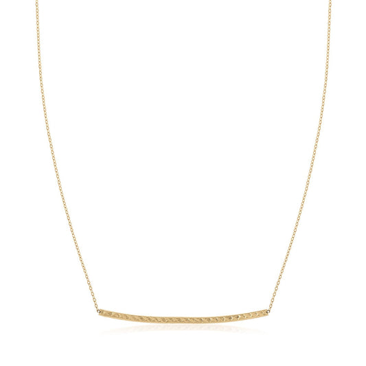 14k Yellow Gold Thin Textured Bar Necklace-0