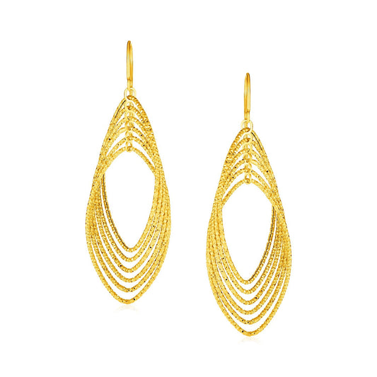 14k Yellow Gold Post Earrings with Textured Marquise Shapes-0