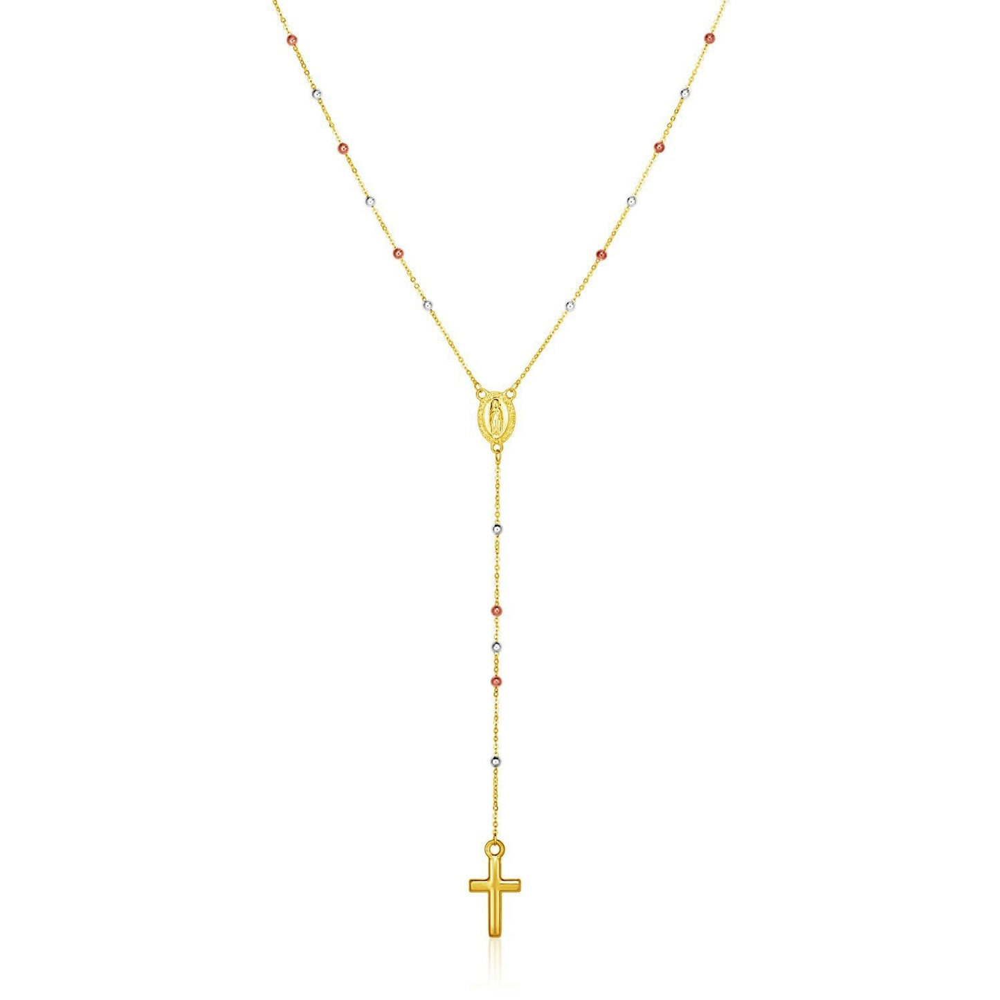 14k Tri Color Gold Lariat Rosary Necklace-0