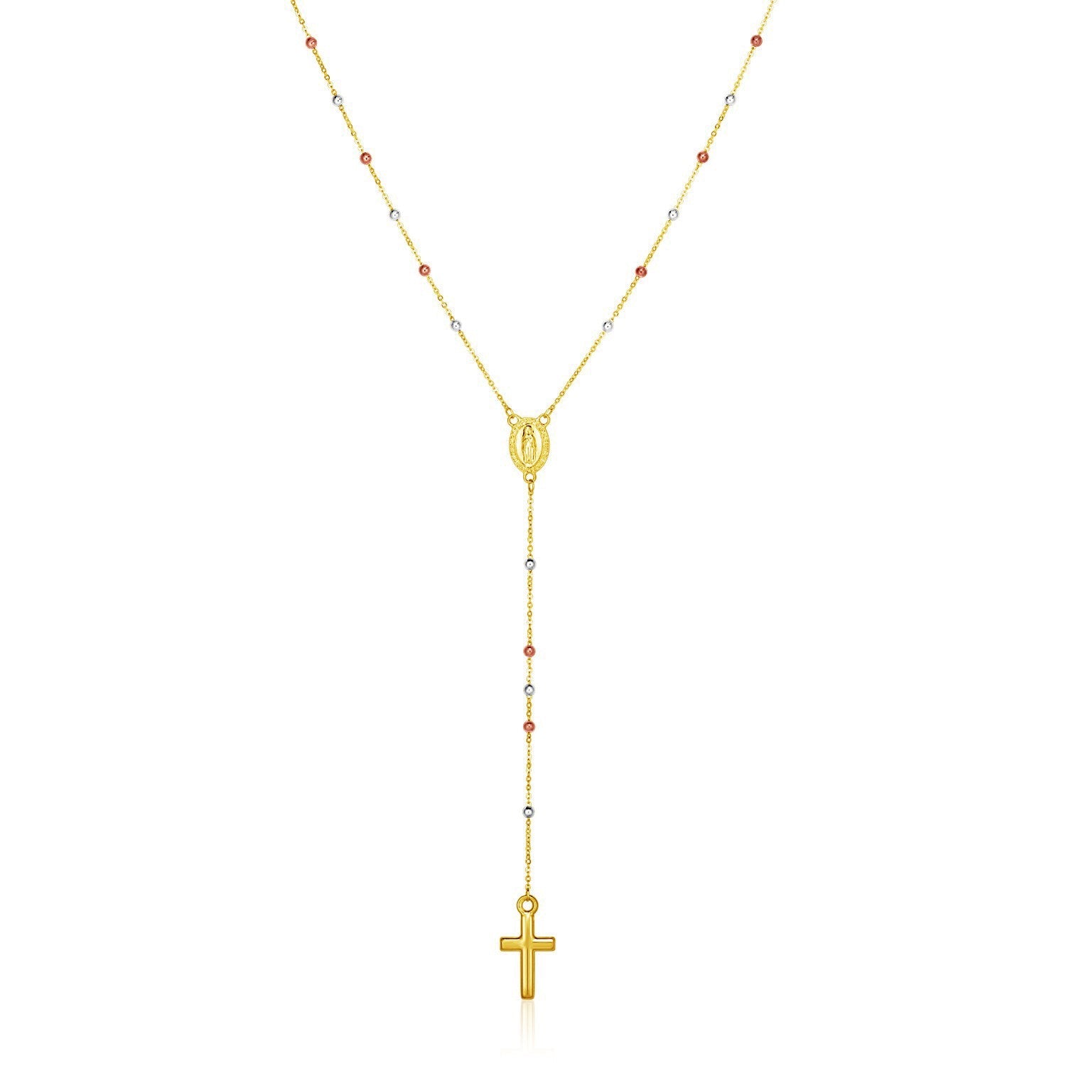 14k Tri Color Gold Lariat Rosary Necklace-0