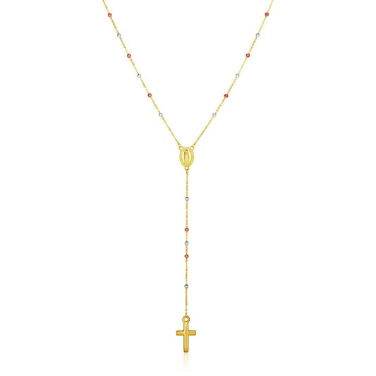 14k Tri Color Gold Lariat Rosary Necklace-0