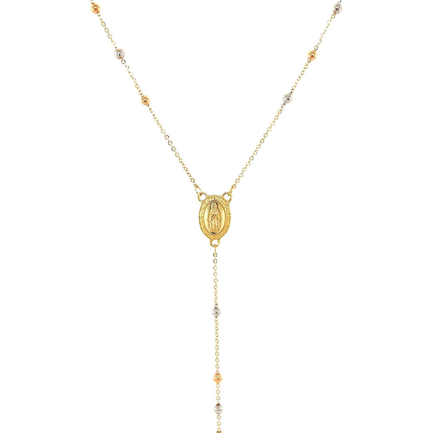 14k Tri Color Gold Lariat Rosary Necklace-1