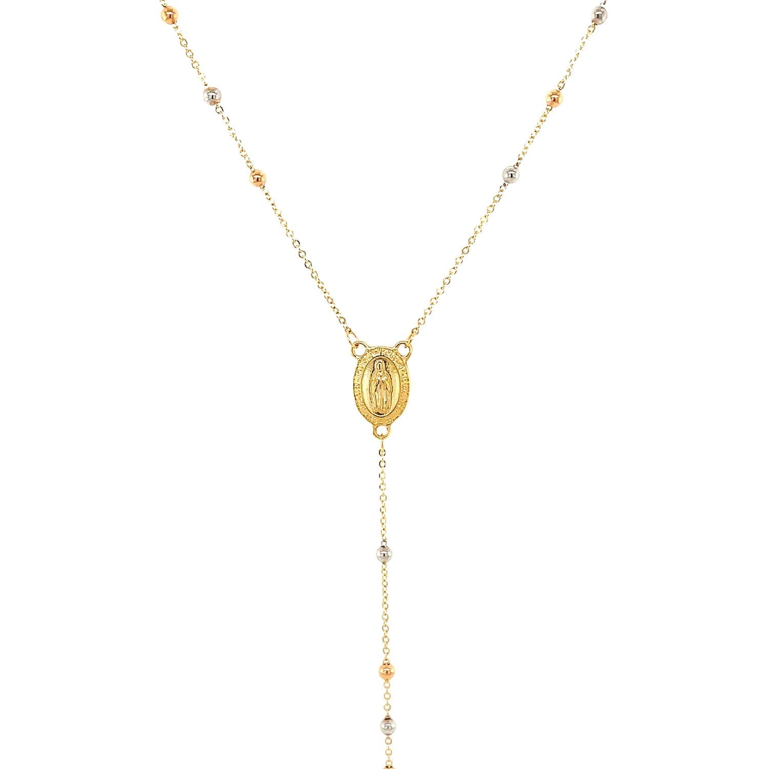 14k Tri Color Gold Lariat Rosary Necklace-1