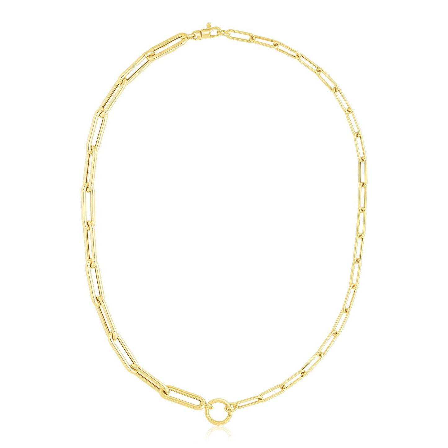 14k Yellow Gold High Polish Elongated Paperclip Chain Circle Necklace-0