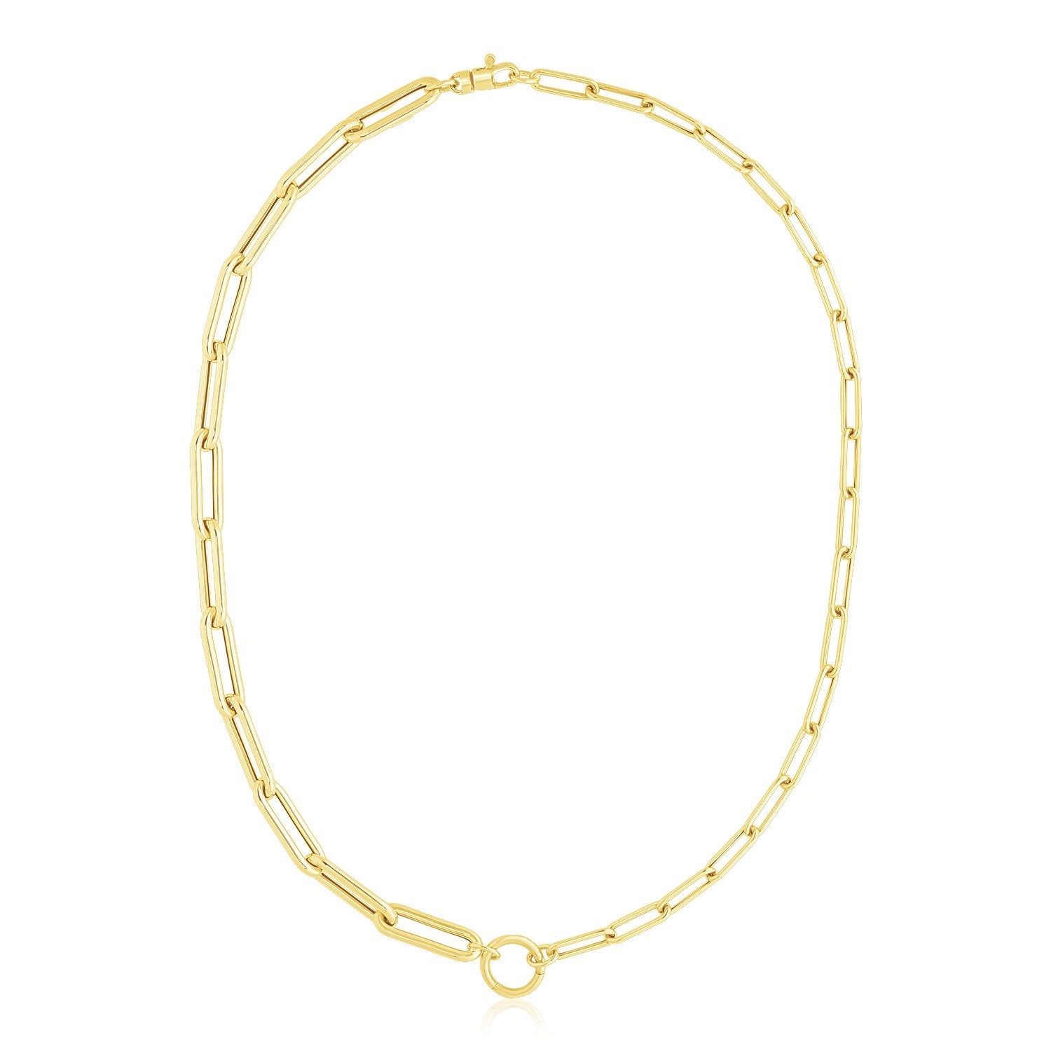 14k Yellow Gold High Polish Elongated Paperclip Chain Circle Necklace-0