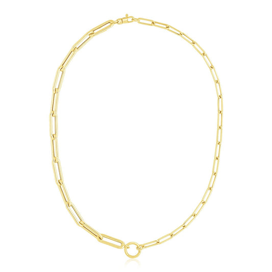 14k Yellow Gold High Polish Elongated Paperclip Chain Circle Necklace-0