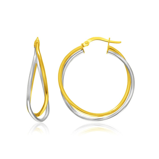 14k Two-Tone Gold Interlaced Double Row Earrings-0
