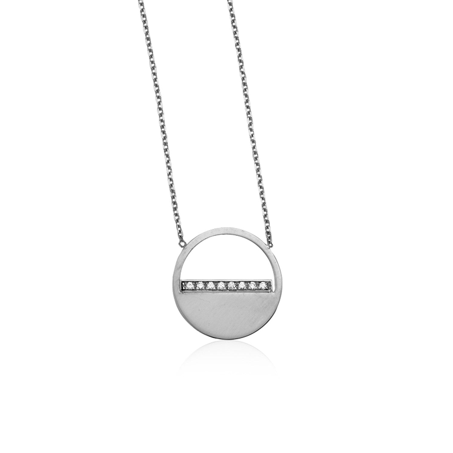 14k White Gold Circle Necklace with Diamonds-0