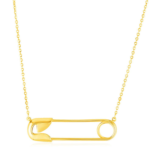 14k Yellow Gold Safety Pin Necklace-0