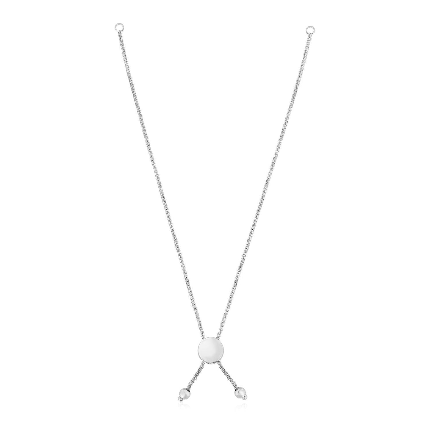 14k White Gold 8 inch Adjustable Friendship Bracelet Chain with Disc Slide-0