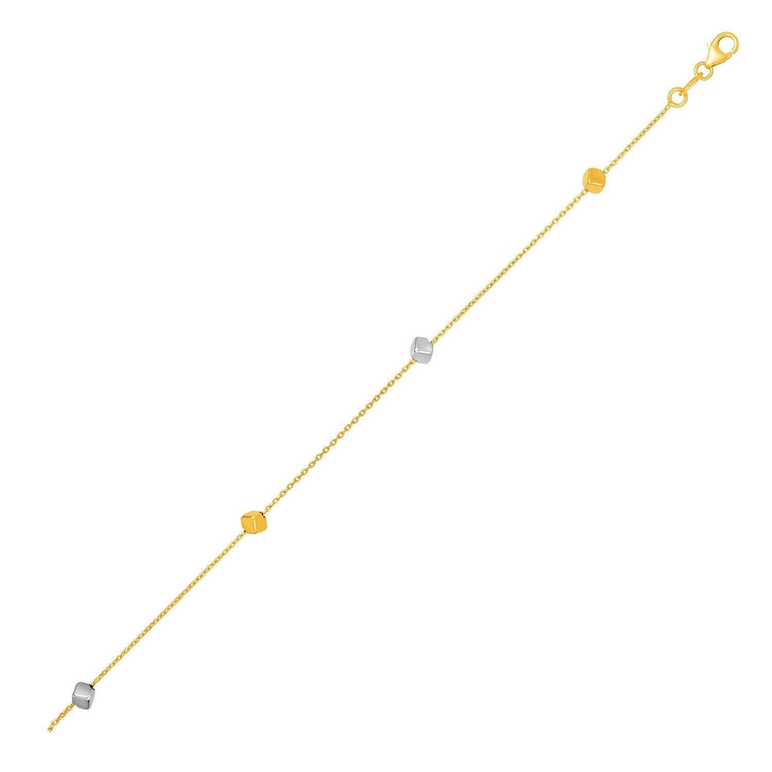 14k Two Tone Gold Bracelet with Polished Cubes-0