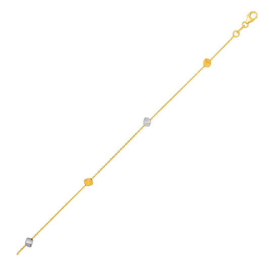 14k Two Tone Gold Bracelet with Polished Cubes-0