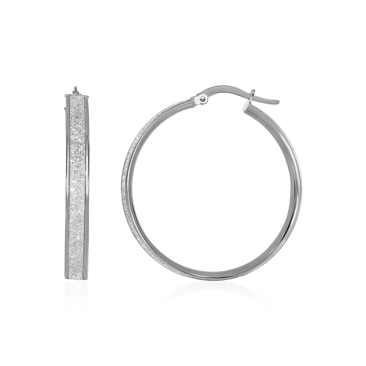 14k White Tone Gold Hoop Style Earrings with Center Glitter Look Design-0