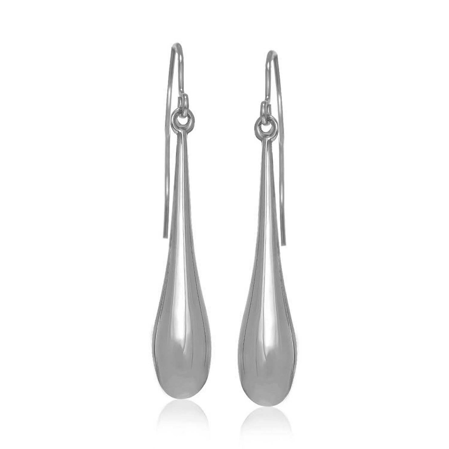 14k White Gold Long Polished Teardrop Dangling Earrings-0