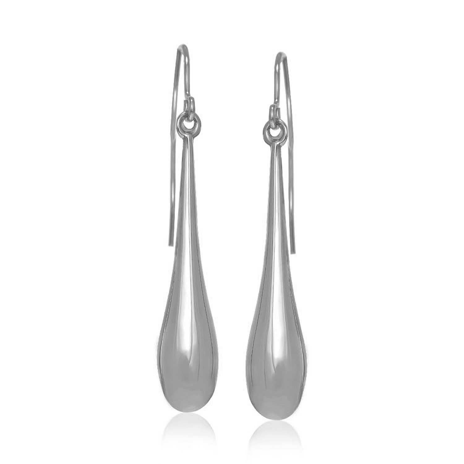 14k White Gold Long Polished Teardrop Dangling Earrings-0