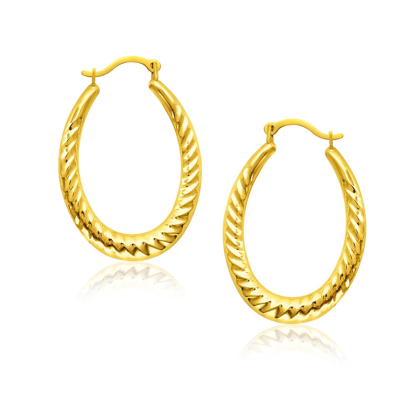 14k Yellow Gold Hoop Earrings with Textured Details-0