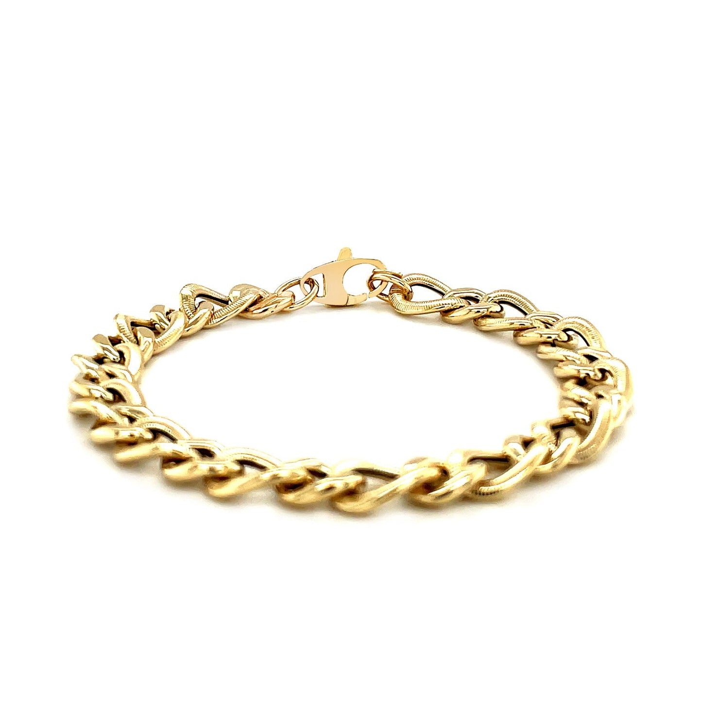 14k Yellow Gold Curb Chain Design with Diamond Cuts Bracelet-1
