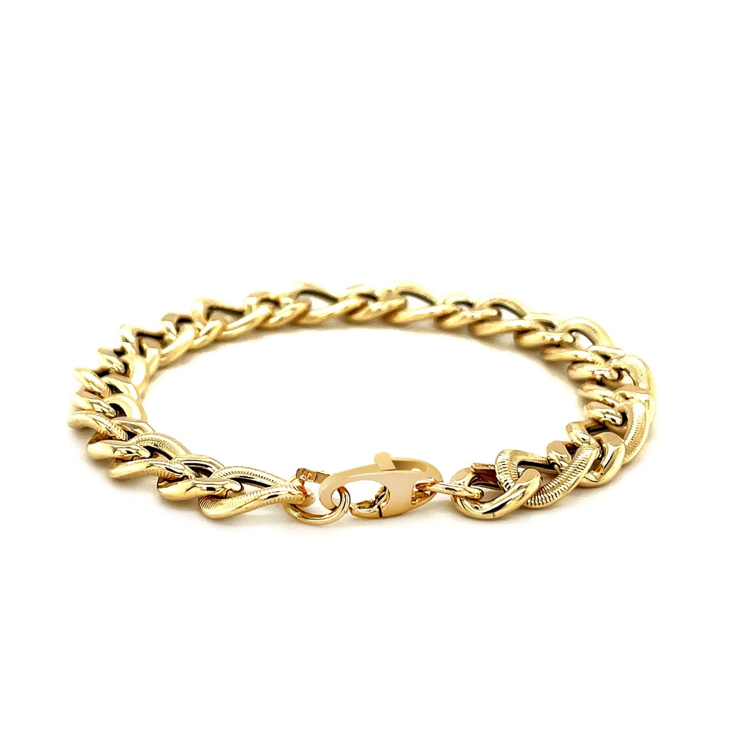 14k Yellow Gold Curb Chain Design with Diamond Cuts Bracelet-2