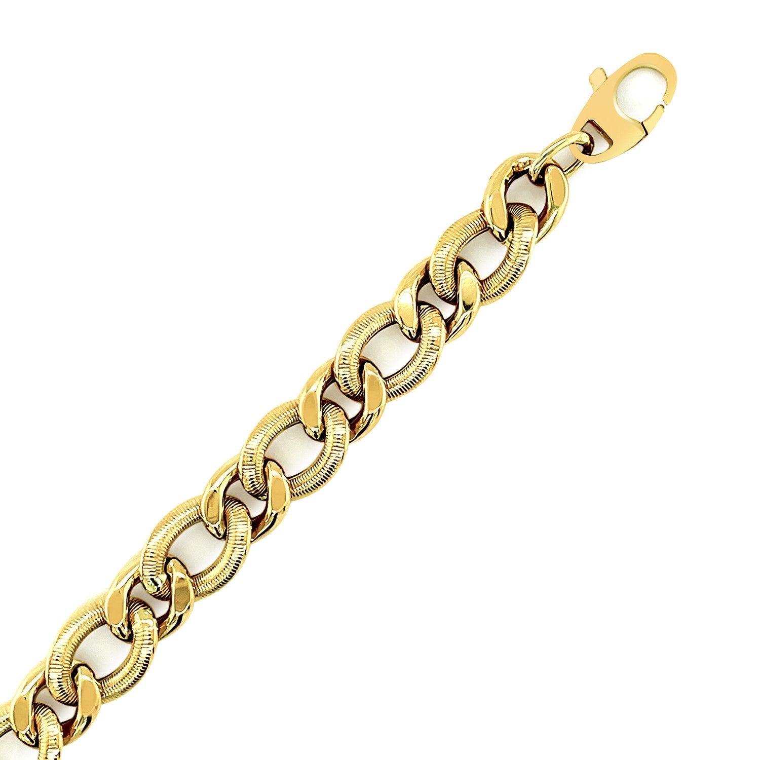 14k Yellow Gold Curb Chain Design with Diamond Cuts Bracelet-3