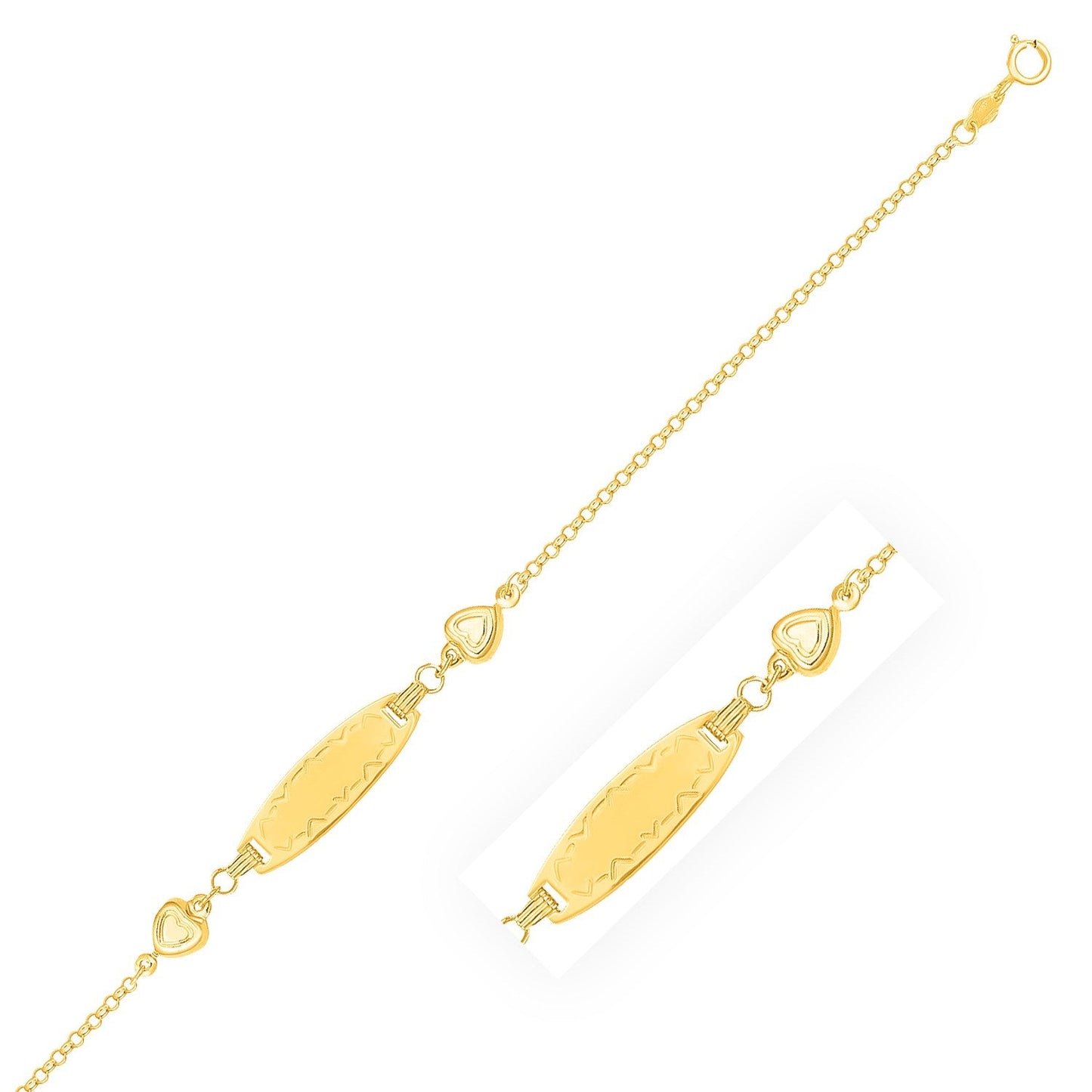 14k Yellow Gold Heart Station Fancy Children's ID Bracelet-0