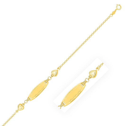 14k Yellow Gold Heart Station Fancy Children's ID Bracelet-0