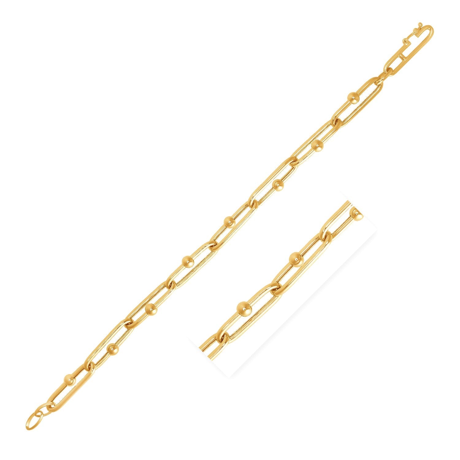 14k Yellow Gold 7 3/4 inch Beaded Oval Chain Bracelet-0