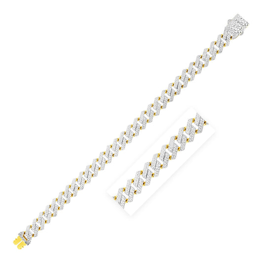 14k Yellow Gold White Pave High Polish Modern Lite Edge Bracelet (9.5mm)-0