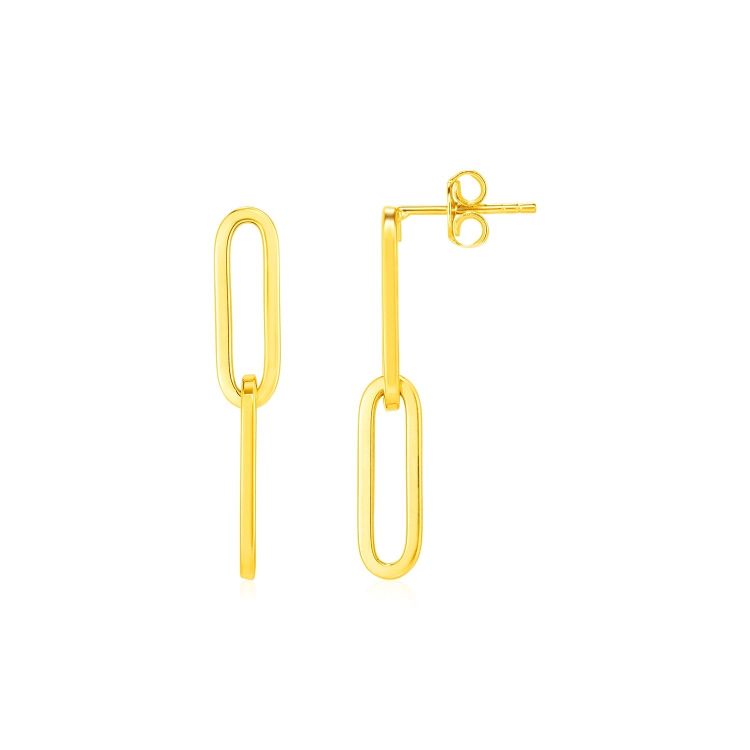 14K Yellow Gold Two Link Paperclip Chain Earrings-0