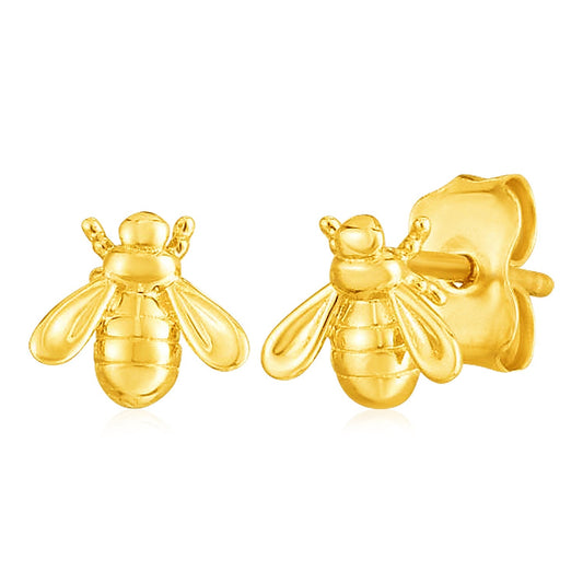 14k Yellow Gold Bee Stud Earrings-0