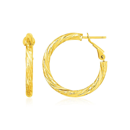 14k Yellow Gold Petite Twisted Round Hoop Earrings-0