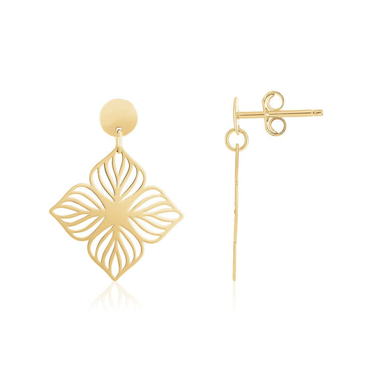 14K Yellow Gold High Polish Flower Cutout Earrings-0