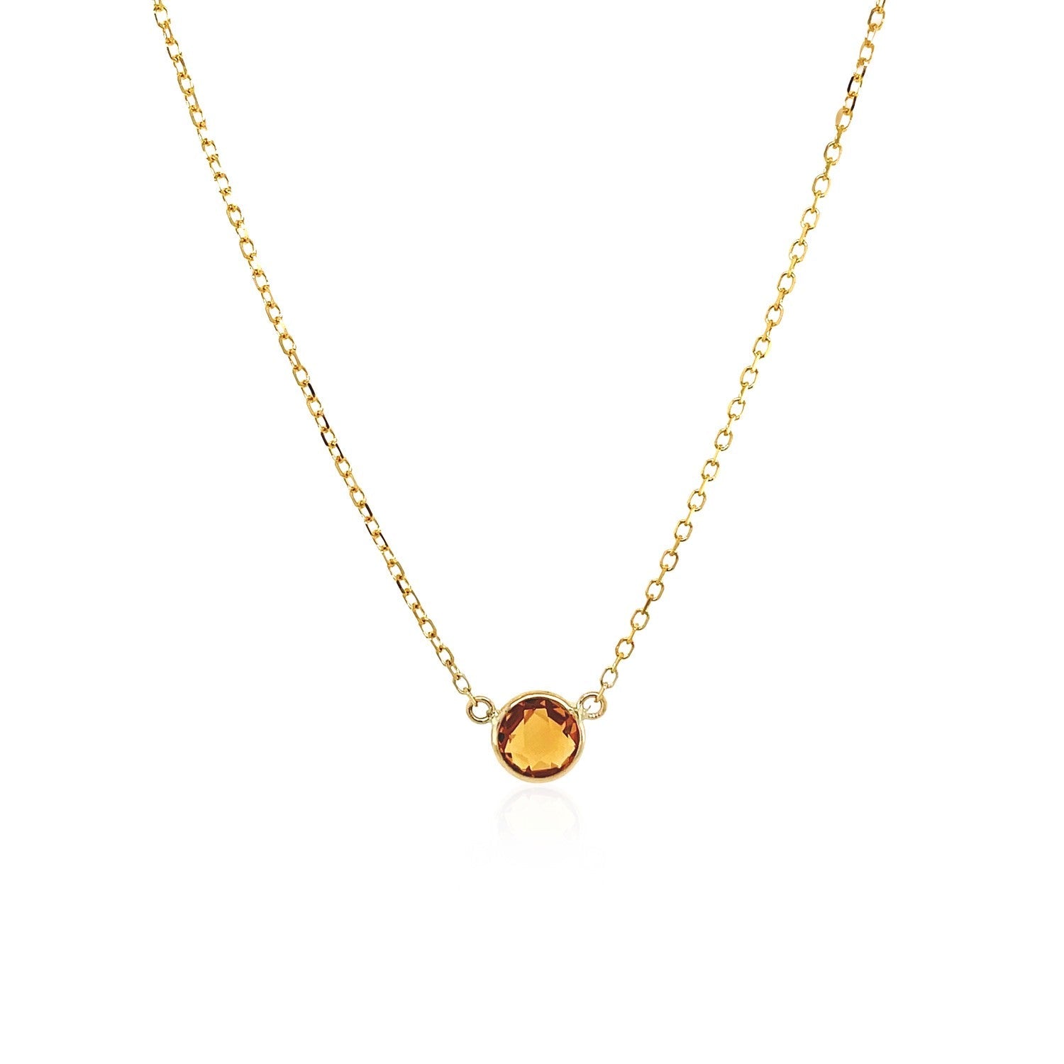14k Yellow Gold 17 inch Necklace with Round Citrine-1