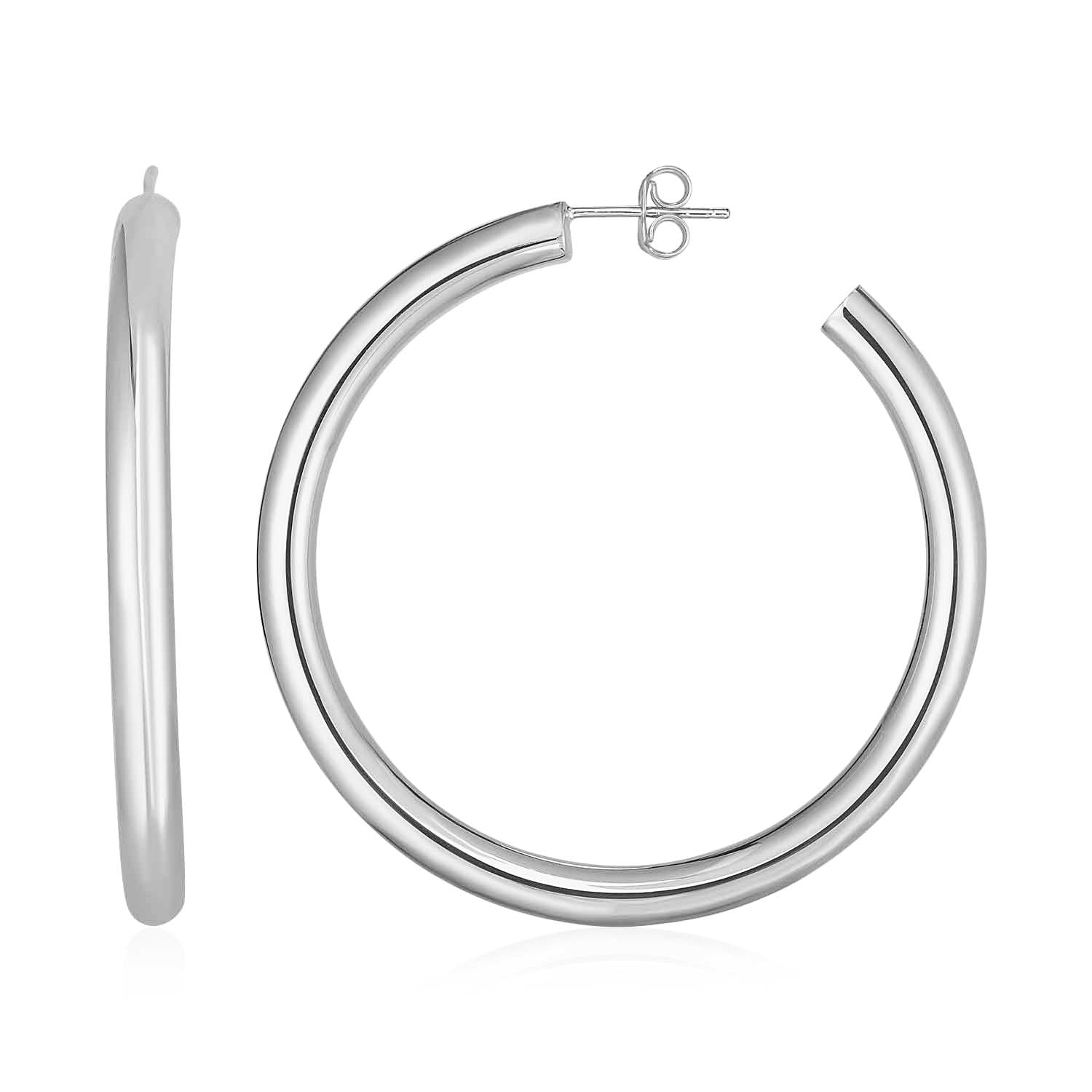 14k White Gold Polished Hoop Earrings-0