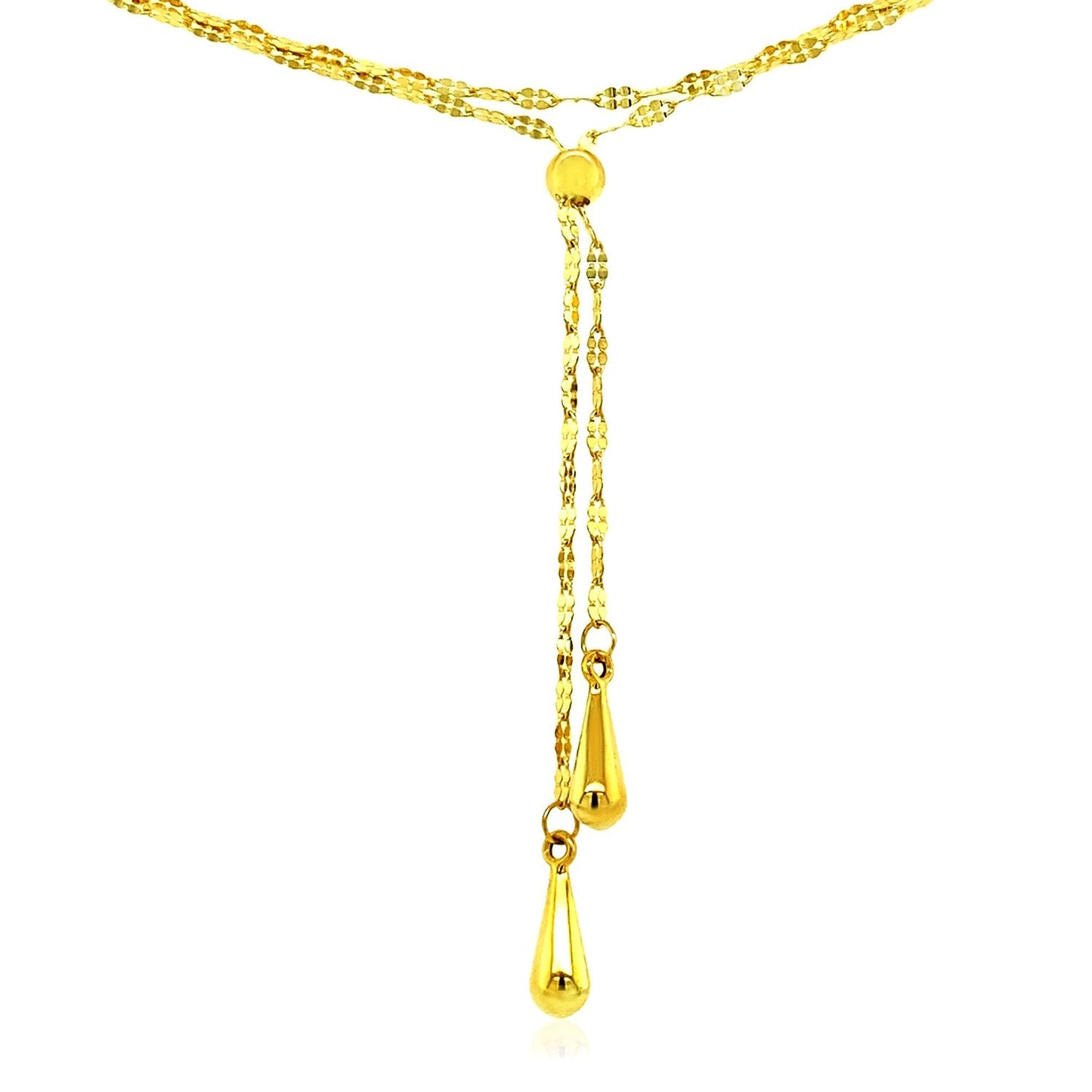 14k Yellow Gold Double Strand Chain with Puffed Heart Lariat Necklace-1