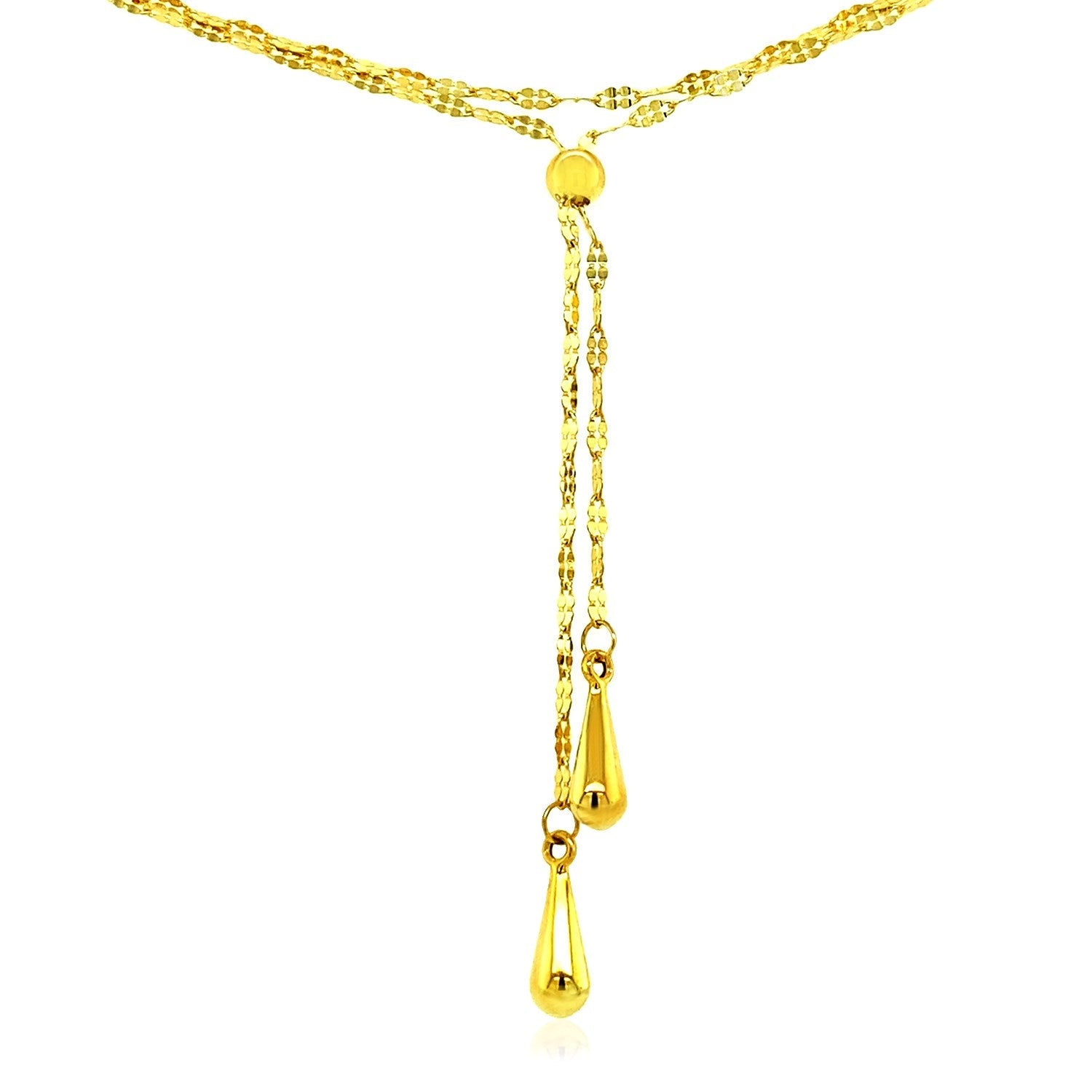 14k Yellow Gold Double Strand Chain with Puffed Heart Lariat Necklace-1