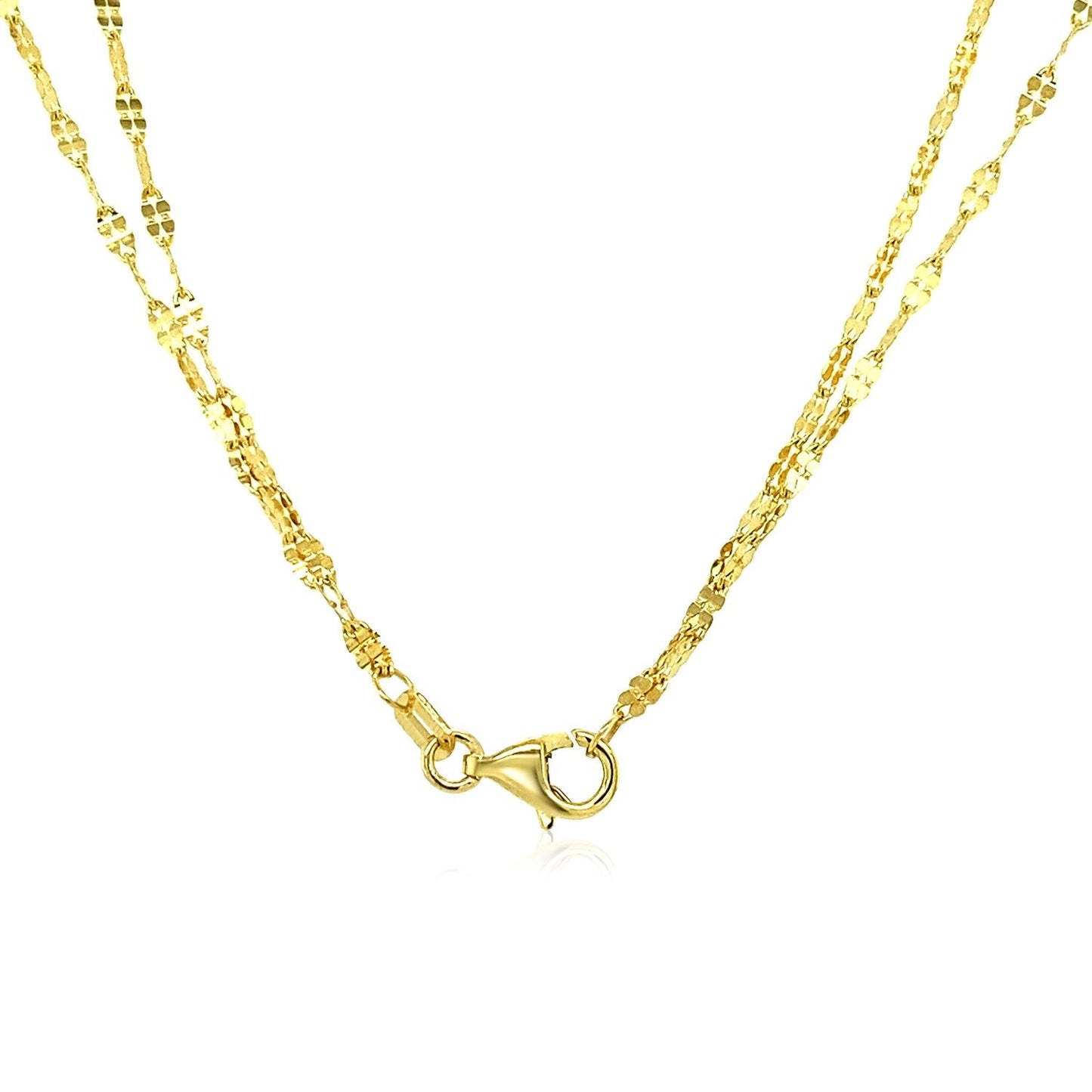 14k Yellow Gold Double Strand Chain with Puffed Heart Lariat Necklace-2