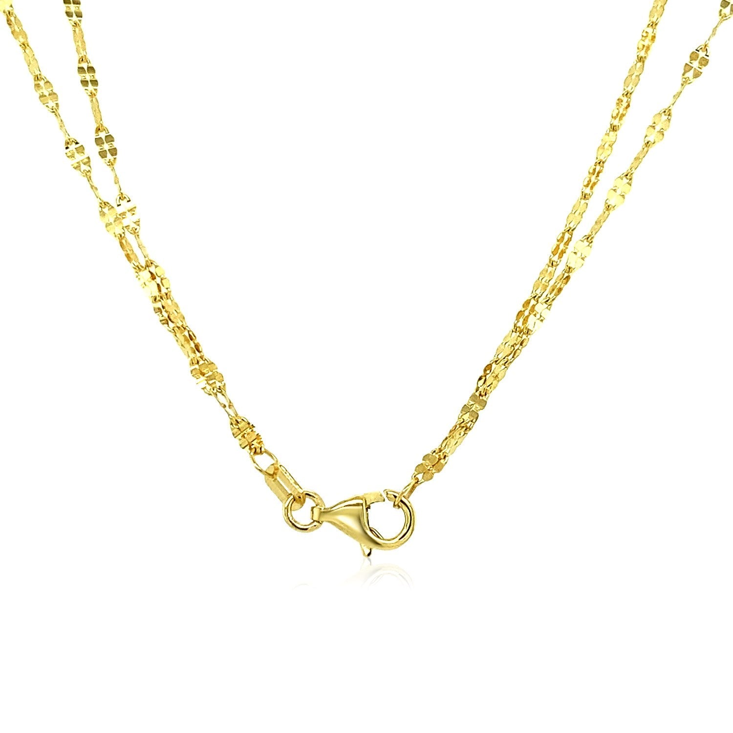 14k Yellow Gold Double Strand Chain with Puffed Heart Lariat Necklace-2