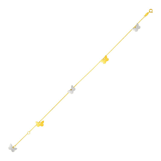 14k Two Tone Gold Anklet with Butterflies-0