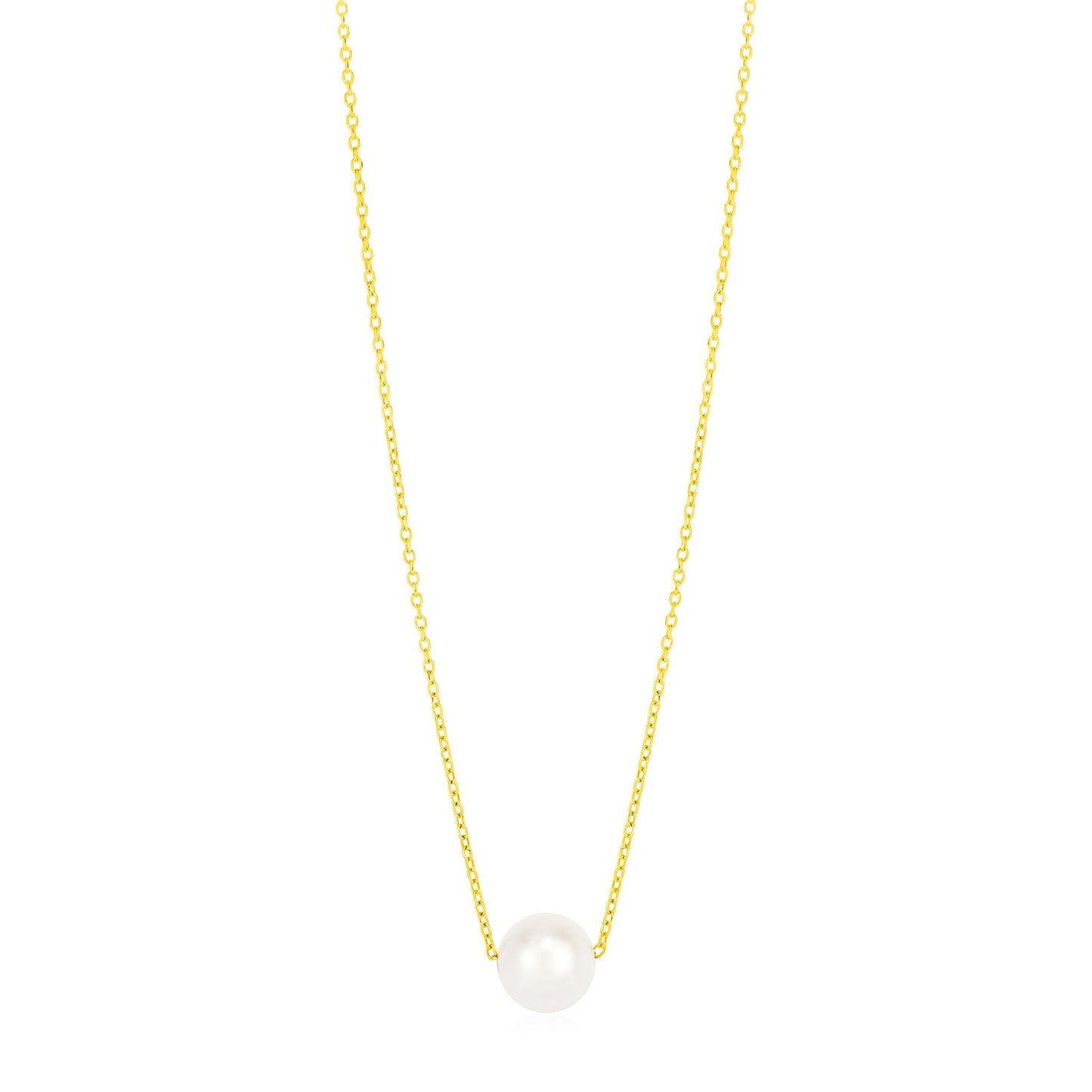 14k Yellow Gold Pearl Solitaire Necklace-0