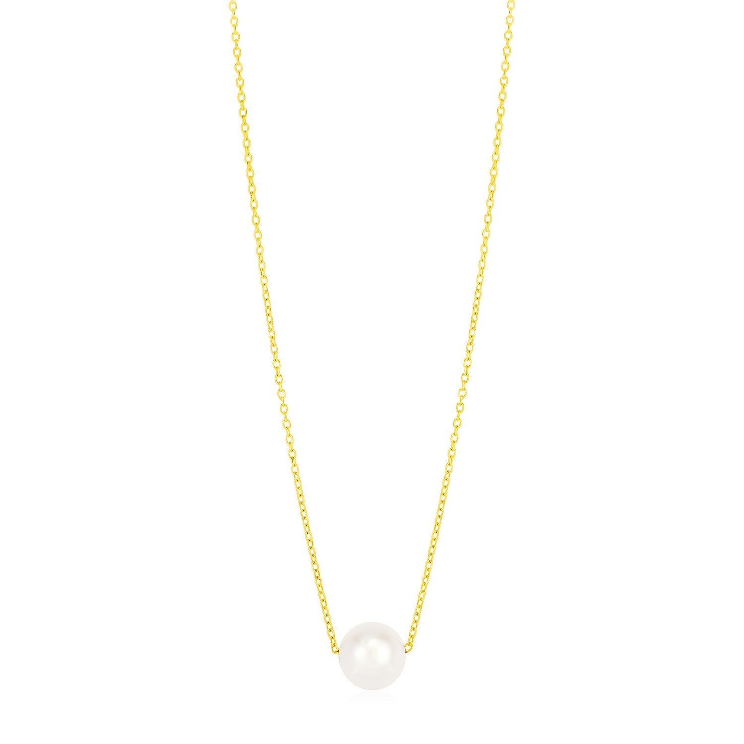 14k Yellow Gold Pearl Solitaire Necklace-0