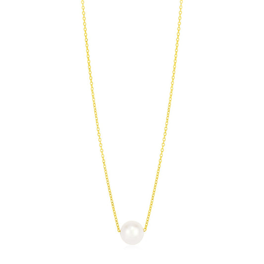 14k Yellow Gold Pearl Solitaire Necklace-0