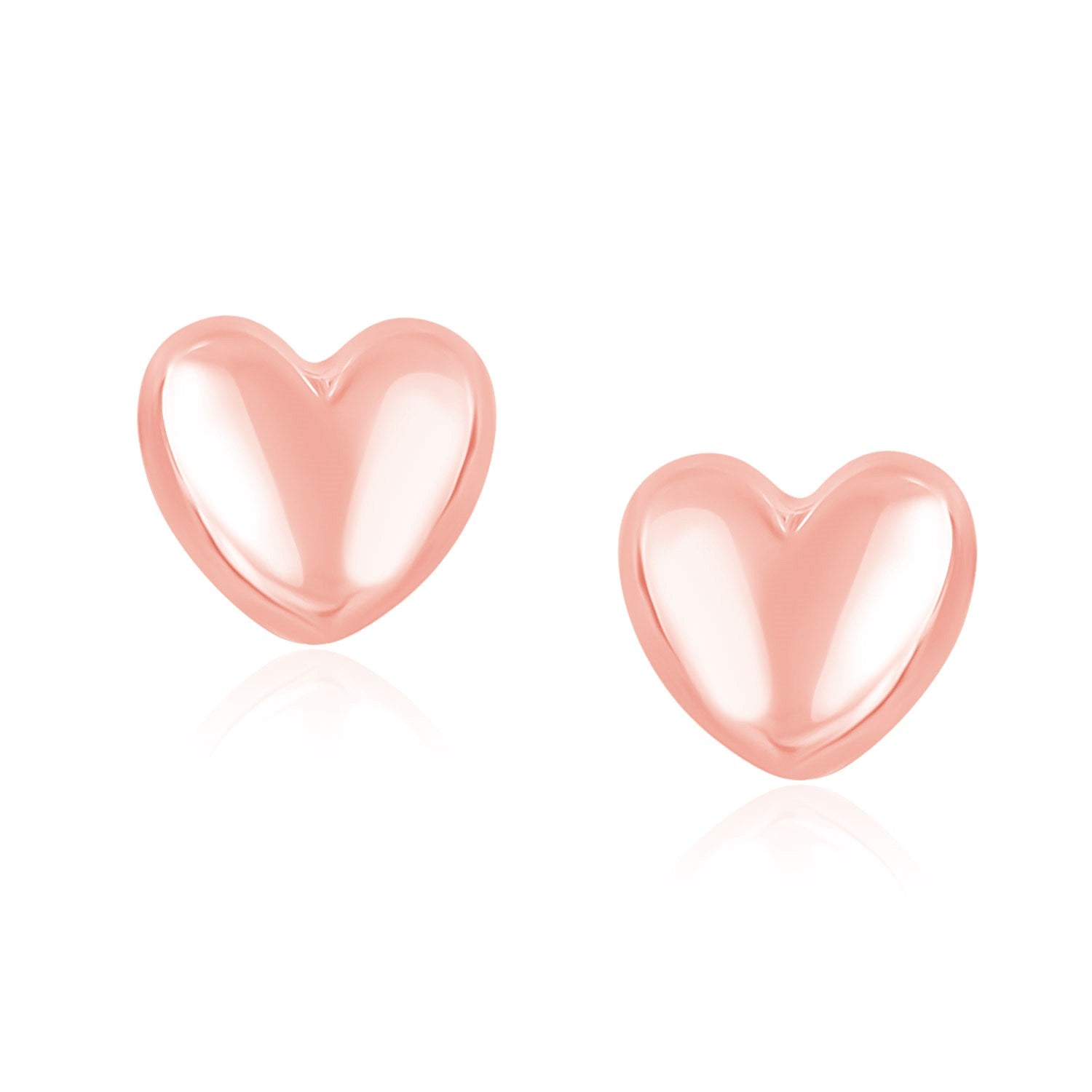 14k Rose Gold Puffed Heart Shape Shiny Earrings-0